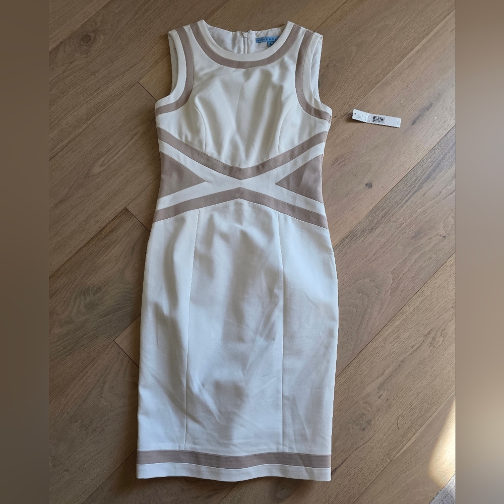 ANTONIO MELANI White and Tan Midi Dress